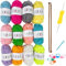 21-teiliges Strickset, Garn in 12 Farben und 2 Bambus-Stricknadeln, Kinder-Strick-Starter-Set, für Anfänger und Erwachsene, Geschirrtuch-Strickset, Stricken für Anfänger, Bastelset für Kunsthandwerk,
