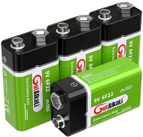 GutAlkaLi Batteries 9 V Block Battery, Pack of 4, Longlife Power for Smoke Detectors, Fire & Fire Detectors, Microphone 6lr61 6F22 PP3 MN1604