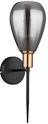 Wandlampe Lampenschirm Rauchglas Wohnzimmer Wandfackel Wandlampe schwarz Retro, Metall schwarz Glas, 1x E27 Fassung, HxBxÜ 48x15x19cm