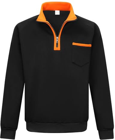 MANLUODANNI Pullover Herren Sweatshirt Herren mit reißverschluss Outdoor Longsleeve mit Tasche Sweatshirt Black ORANGE 2XL
