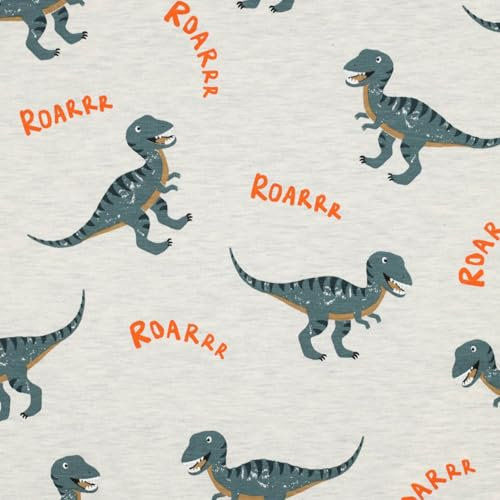 VmG-Store Jersey Stoffe Meterware zum Nähen Baumwolljersey Nähstoff Kinderstoff 140 cm breit III (Dinosaurier Ecru Melange Jb057)