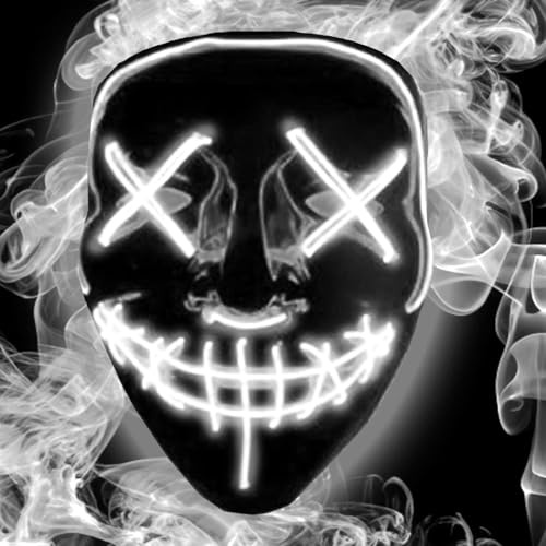 Jonami LED Halloween Maske Purge Lichteffekten Grusel Maske für Fasching, Karneval, Cosplay Kostüm für Herren & Damen - Weiss