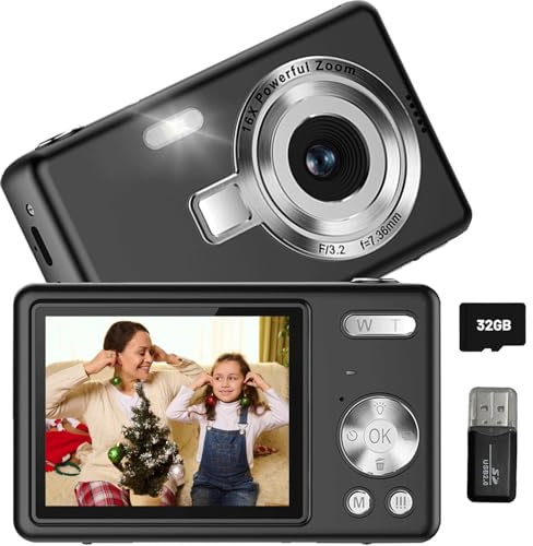 Digitalkamera 1080P Fotokamera Fotoapparat mit 32GB Karte 44MP Tragbare Digitalkameras mit Anti-Shake,Kinder Digitalkamera 2.4 LCD Bildschirm Vlogging Kamera für Anfänger Student Kinder 6-16