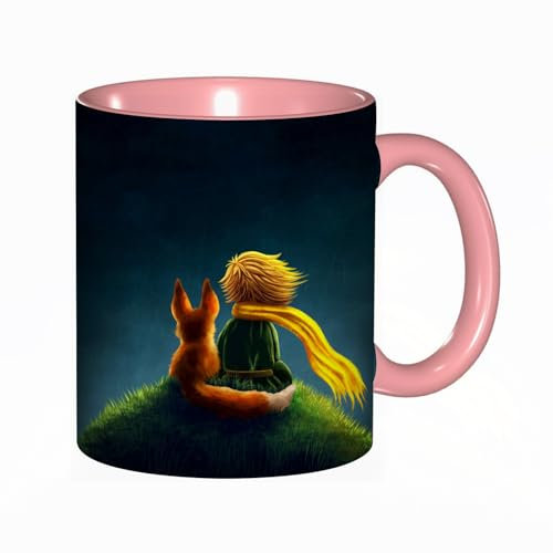 EKLMPS Tazas de Café,Taza de Cerámica para Té y Café,330ml/11oz,Regalos original,Aniversarios,nupical,desayuno,Románticos,El principito y el zorro miran al cielo.
