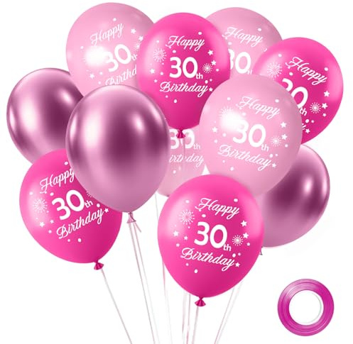 30.Geburtstag Luftballons,15 Stück Hot Pink und Metallic Pink Balloon für Mädchen,Happy Birthday Ballons, Konfetti Luftballons für Birthday Party Jubiläum Partydeko