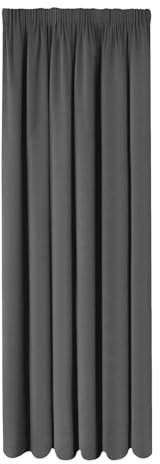 Oxford Homeware Pencil Pleat Blackout Curtains for Bedroom Energy Efficient 66x84 inch Grey Tape Top Curtain Thermal Insulated for Living Room 1 Panel with Tie Back