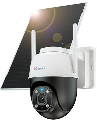Ctronics 4G Caméra Surveillance Solaire, AOV 7/24, Auto Tracking, Batterie 14400 mAh, Panneau Solaire 8W, Détection PIR 30 m, PC/App, Métal, 30m Vision Nocturne Couleur, 2K 3MP, Cloud/128GB SD