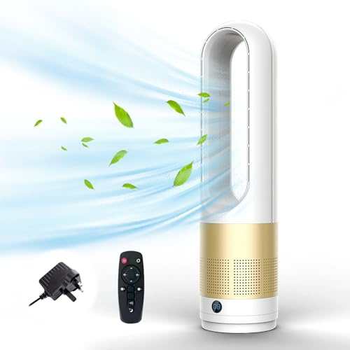 JDKJAG Tower Fan, 56cm, 4000-5600rpm Bladeless Fan, tower fans cooling quiet bedroom, Fans & Cooling, tower fan with remote, silent towers fans, 8h Timer, 80° Oscillation (Champagne)