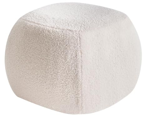 Beliani Round Footstool Pouffe Boucle Fabric Bedroom Living Room Off White Barron