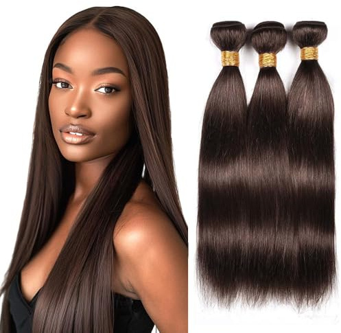 Tuheerst Human Hair Bundles 28 30 32 Inch #4 Chocolate Brown Color Straight Unprocessed Remy Raw Hair Soft Silky Human Hair Extensions For Women 3 Bundles Total 150g