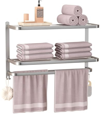 DDS-DUDES 23 Towel Racks for Bathroom with Towel Bars, 3 Tier Hotel Towel Shelf Stainless Steel Wall-Mounted Holder with Towel Shelves Brushed Nickel