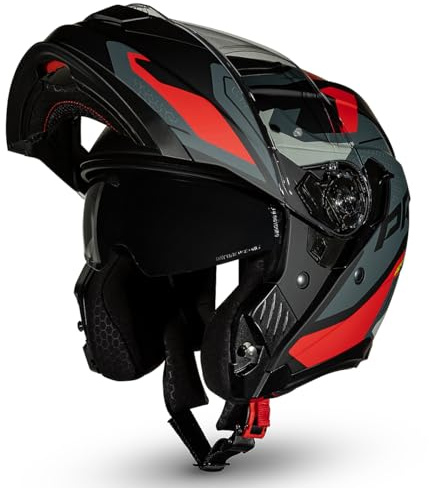 CRUIZER Casco moto modulare Omologato PRO Nero Rosso Opaco doppia visiera