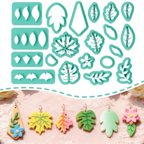 ORIGACH 20 Stück Pflanzen Und Ahornblätter Polymer Clay Ausstecher Ohrringe | Polymer Clay Cutters Mit Aufbewahrungsbox Geometrische Modelliermasse-Ausstecher für Schmuckherstellung DIY Ohrringe