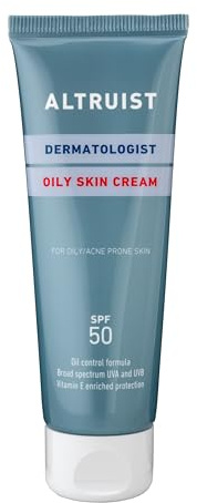 Altruist Dermatologist Creme für fettige Haut LSF 50, Feuchtigkeitscreme für fettige und zu Akne neigende Haut, Vitamin E, parfümfrei, nicht fettend, 50 ml