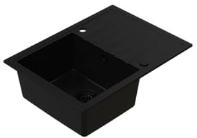 HOMEVELLO Spülbecken AXION Einbecken Granitspüle 68x49x19,5cm Schwarz, Hochwertige Küchenspüle mit Siphon, Abtropffläche, Pflegeleicht, Kratzfest, Moderne Design, Perfekt für jede Küche