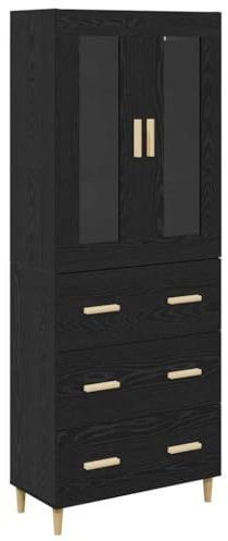 Yamxder Highboard Schwarz Eichen-Optik, Moderner Wohnzimmerschrank mit 3 Schubladen und 2 Türen, Anrichte mit Aufsatz, 69,5 x 34 x 180 cm, Viel Stauraum aus Holzwerkstoff