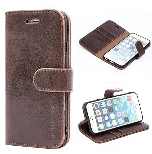 Mulbess Retro Handyhülle für iPhone 6S / iPhone 6 Hülle Leder, Handmade Magnetische Klapphülle mit TPU Stoßfeste, Kartensteckplatz, Vintage Kaffee Braun