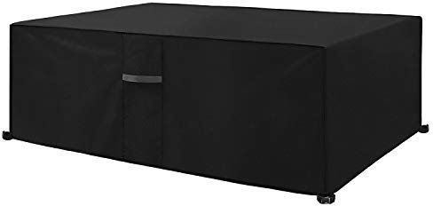 Dokon Garden Furniture Covers Waterproof Heavy Duty Oxford Fabric Patio Table Cover with Air Vents, Windproof Anti-UV Outdoor Rattan Sofa Table and Chair Cover, Rectangular (200x160x74cm) - Black