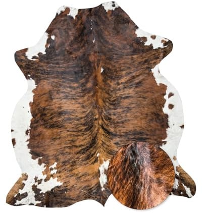 HIDES BAZAAR Brauner Brindle Rindsleder-Teppich mit einzigartigem braunen, schwarzen und weißen Muster, natürliches Rindsleder, gegerbtes Leder, Kuhfell-Teppich, 6 x 7 - 2,4 m