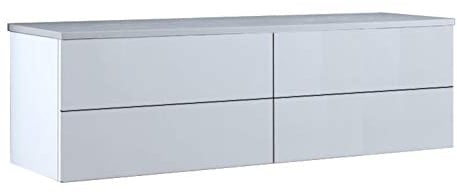 StoneArt Badmöbel Set mit Mineralguss Waschbecken Waschschale Aufsatzwaschbecken und Unterschrank Waschtisch Einzel- oder Doppelwaschbecken Brugge BU-1601pro weiß 160cm