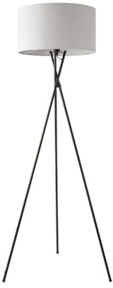 MiniSun | Modern Gloss Black Metal Floor Lamp with a Pale Grey Shade | Floor Lamps & Torchieres, Home Décor & Improvement Essential | Includes 6W LED Bulb [3000K Warm White]