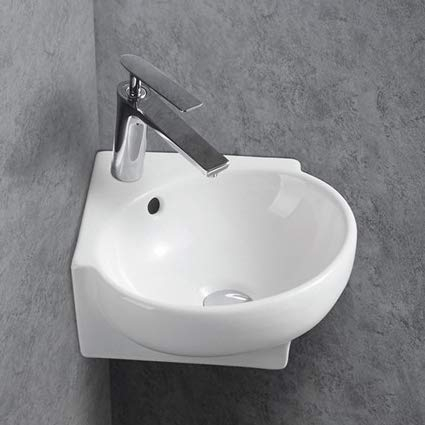 BERNSTEIN - Vasque Lavabo d'Angle suspendu Blanc brillant 40x37x14cm Céramique Lave main mural + Bonde pop-up cache Chrome - Design, Robuste & Durable - KW198A