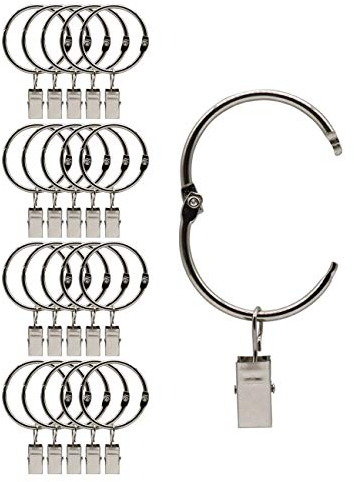 CCUCKY 20 Stück Vorhangring mit Clips, Öffnungsbare Metall Vorhang Clip-Ringe, Innendurchmesser 38 mm, für Schwere Vorhänge und Leichte Vorhänge (Silber)