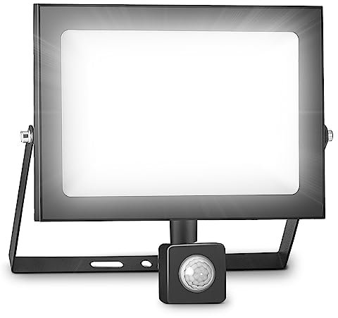 bapro 100W 10000LM Foco LED con Sensor de Movimiento Proyector LED para Exteriores 3500K Iluminación Exterior Foco con Detector Blanco Cálido para Patio, Patio de Juegos, Cancha de Baloncesto