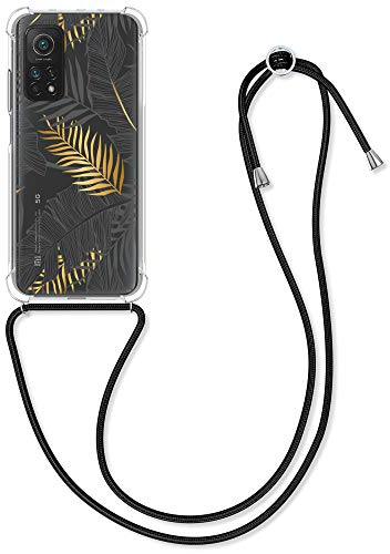 kwmobile Necklace Case kompatibel mit Xiaomi Mi 10T / Mi 10T Pro Hülle - Silikon Cover mit Handykette - Gold Grau Transparent Dschungel
