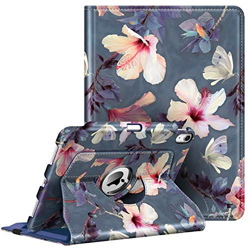 FINTIE Case Compatible with iPad Air 5th Generation (2022) / iPad Air 4th Generation (2020) 10.9 inch with Pencil Holder - 360 Degree Rotating Stand Cover with Auto Sleep/Wake, Blooming Hibiscus