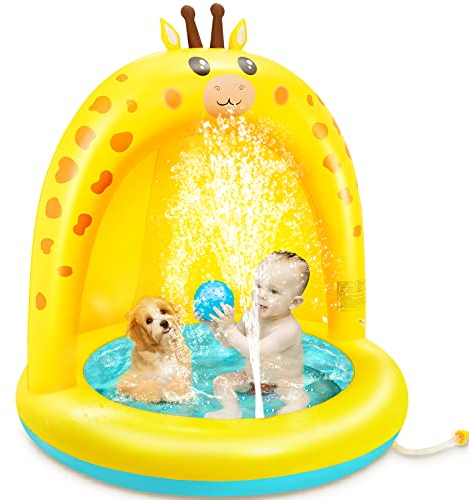 lenbest Babypool - Giraffe Baby Splash Pool mit verdickender Überdachung und extra weichem Blasenboden - aufblasbarer Babypool mit Wasserspaß Sommer Indoor Outdoor Gartenstrand für Kinder