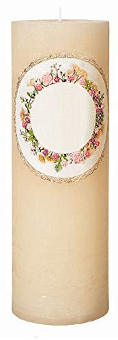 Hochzeitskerzen Rustic Blumenkranz in Champagner mit Namensverzierung und Geschenkkarton 30 x 10 cm