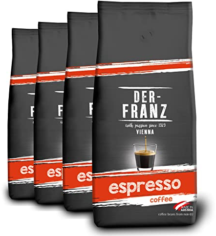 Der-Franz Espresso Kaffee, Intensität 5/5, Arabica und Robusta, ganze Bohne, 4 x 1000 g