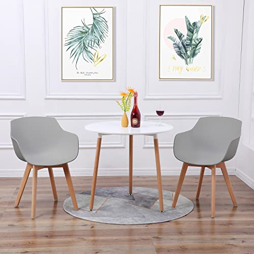 H.J WeDoo Essgruppe mit 1 Tisch 2 Grau Stühle Holztisch und Skandinavisches Sessel Esstisch Set für Esszimmer Küche Garten
