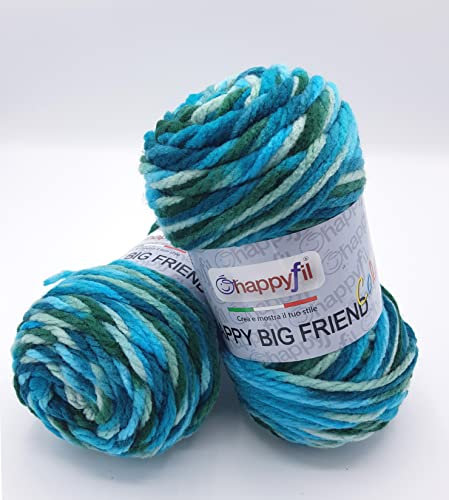 filati tre sfere Lana ''Grossa'' Big Friend Sfumata 100g, per Ferri e Uncinetto (Turchese Color)