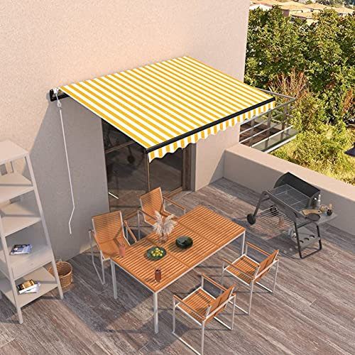 Catherinol Gelenkarmmarkise Automatisch, Seitenmarkise, Markise Balkon, Gelenkmarkise, Sonnenschutz Balkon, Terrasenüberdachungen, Balkon überdachung, 350x250 cm Gelb und Weiß