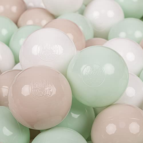 KiddyMoon 200 Bälle/7Cm Kinder Bälle Spielbälle Für Bällebad Baby Einfarbige Plastikbälle Made In EU, Pastellbeige/Weiß/Minze