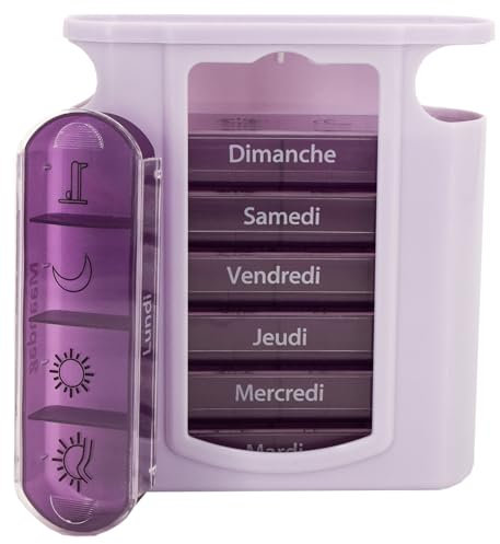 MEDIPILL - Tower Dose Pilulier Semainier Français et Néerlandais | Organisation Hebdomadaire des Médicaments | 7 jours | 4 Moments de Prise par Jour | 28 Compartiments | Une pièce | MED-S28T-V