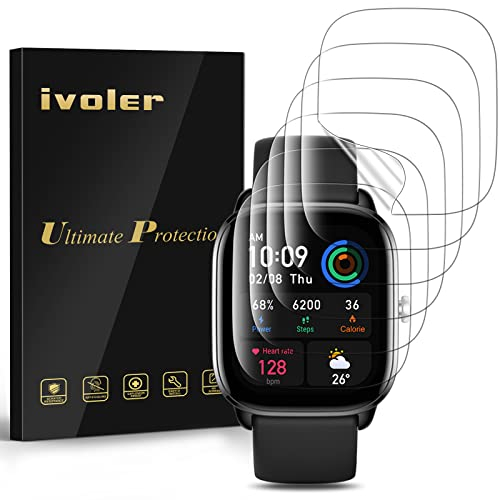 ivoler 6 Piezas Protector de Pantalla para Amazfit GTS 4 Mini, [Cobertura Completa] [líquida Instalar] [No Burbujas] HD Transparente TPU Suave láminas Protectora