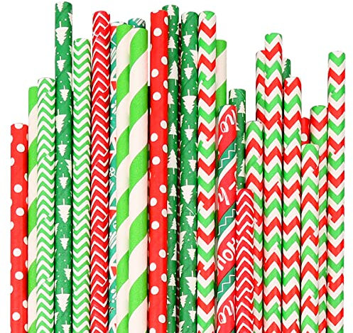 Jagowa 50PCS Disposable Christmas Degradable Party Straw Decoration Degradable Party Art Shape Paper Straw
