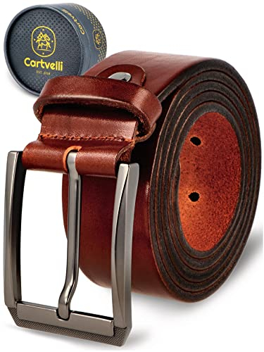 Cartvelli Premium Ledergürtel Herren Braun 115cm Made in Germany mit Geschenkbox Echt-Leder Herrengürtel Rotbraun Vollleder Jeansgürtel Leder Gürtel 38mm Anzug jeans chino pants LordM22rb-115