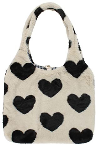 MEGAUK Damen Plüschhandtaschen Flauschige Tasche Plüsch Umhängetasche Cartoon Shopper Schultertasche Tote Bag für Uni Arbeit Schule (07321 Herz)