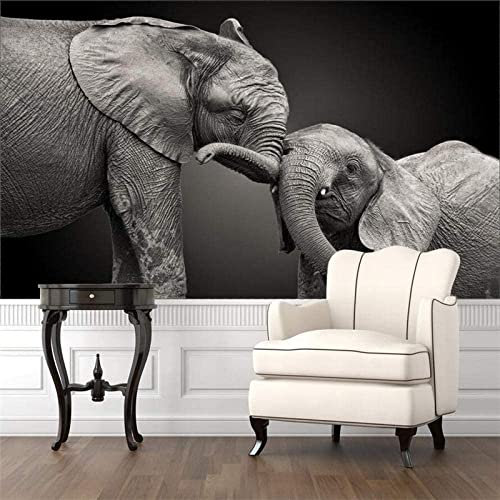 Wandbild 3D-Effekt Tier Schwarz-Weißes Elefantenpaar Abziehen Und Aufkleben, Selbstklebende Tapete, Abnehmbare Große Aufkleberfolie, Wanddekoration, Druckbild, Bildgestaltung – Wan 140 x 70 cm (BxH)
