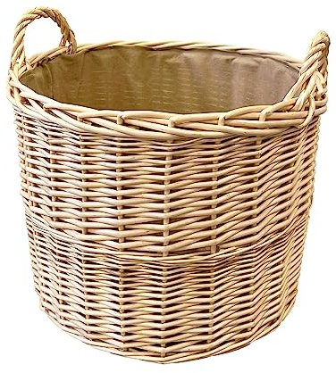 Arthur Cameron Deluxe Circular Wicker Log Basket with Handles & Lining - Large Wicker Storage Basket, Round Log Basket, Round Basket (Small, Natural)