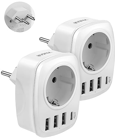 2 PC Adapter Schweiz Deutschland, VINTAR 5 in 1 Reiseadapter Schweiz, mit 3 USB Anschlüssen und 1 USB C Anschluss, Schweiz Reisestecker, Reiseadapter für Schweiz, Malediven, Jordanien, TypJ