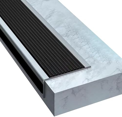 2M Bullnose Stair Anti Slip Nosing Self-Adhesive Vinyl Edging Strip,Non Slip Step Trim,PVC Rubber Angle Stair Edge Trim(50x25mm,Black with Grey)