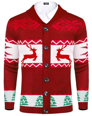 Coofandy Herren Vaj007919 Cardigan | Festliche Weihnachtspullover, Knopfleiste, Urlaubs-Strickjacke, hässlicher Pullover, Weihnachtskleidung