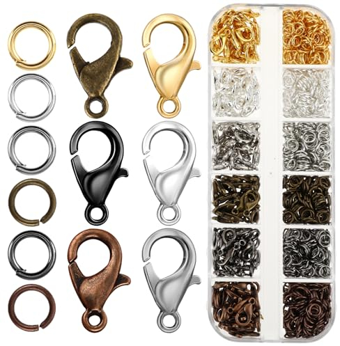 YUXIANLB 960PCS Lobster Claw Clasps and Open Jump Rings Set, 12mm Lobster Claw Clasp for Bracelet Necklace DIY Craft Jewelry Making(6 Colors)