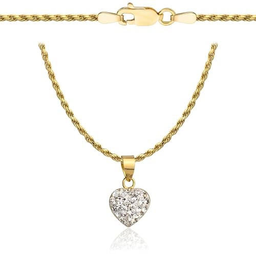 Amar Luxury Damen Gold Herz Kette 585/925, halskette damen - liebeskind kette, damen geschenke, geschenke für freundin, für frauen- goldkette damen 585 echtgold mit 925 silber, Herz mit Zirkonen