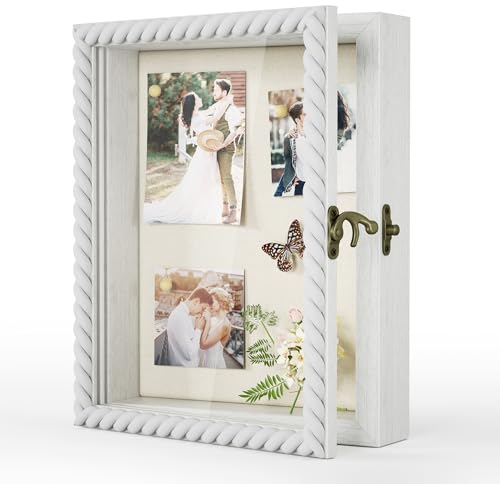 Alsonerbay Bilderrahmen Zum Befüllen 3d Bilderrahmen 20x25cm Drallform,Objektrahmen Schattenbox mit Glasscheibe Befüllbarer Bilderrahmen für Hochzeit Taufen Reisen Geburtstag Weiß